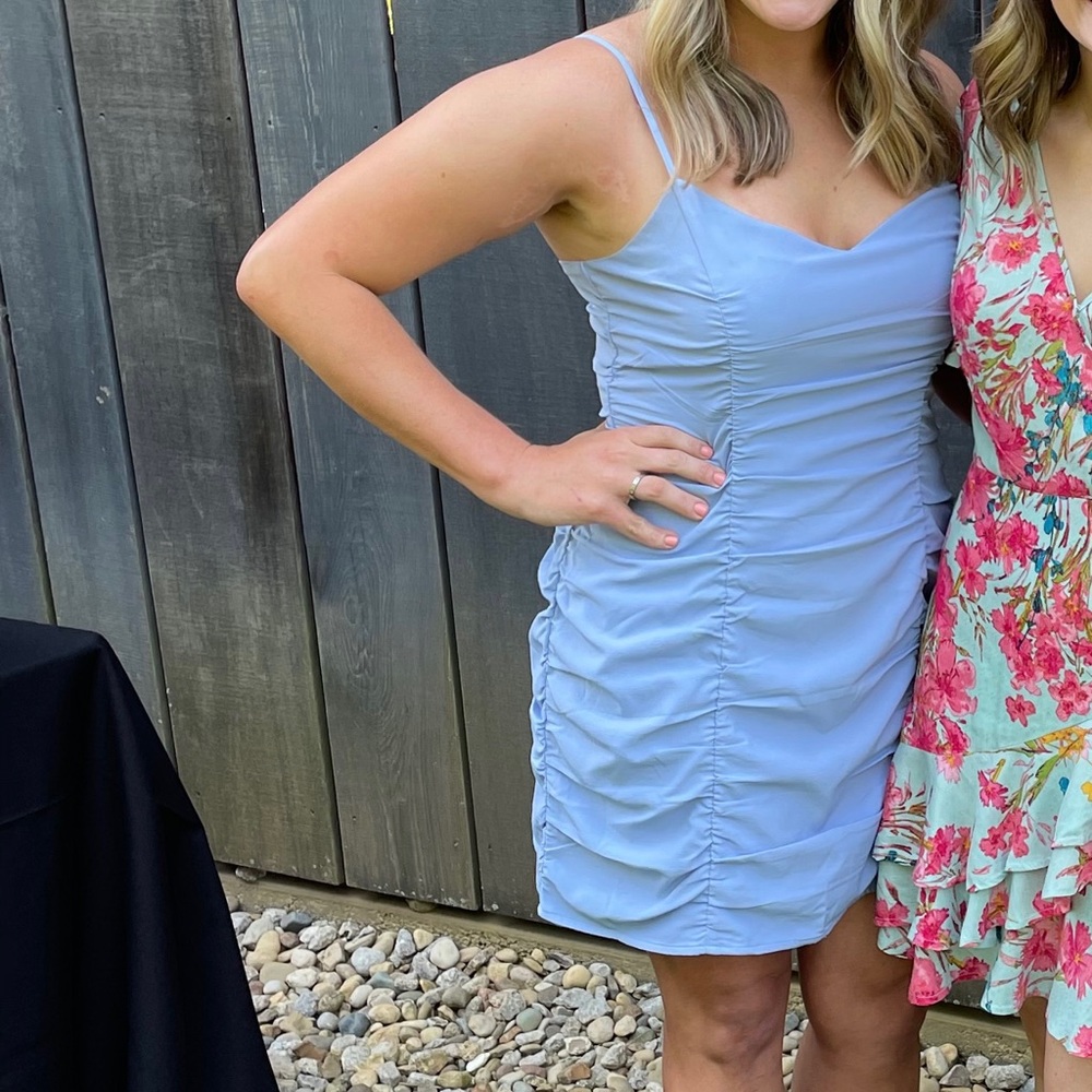 Abercrombie & Fitch ruched light blue cocktail dress, size large